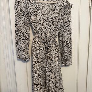J. Crew Black and Cream Patterned Long Sleeve Dress